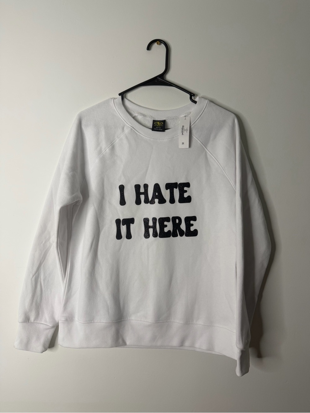 Athletic Works White Crewneck Sweatshirt with Yellow Logo Tag